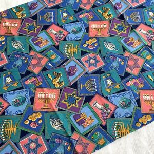 Hanukkah Menorah Jewish Holiday Cotton Quilting Fabric Remnants X2